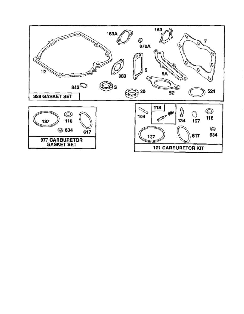 Gasket Sets Diagram and Parts List for 124800-124899 3201-3246 Briggs and Stratton Engine